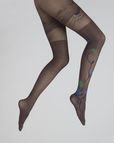 Tights Agapanthes vertes bleues fond prune